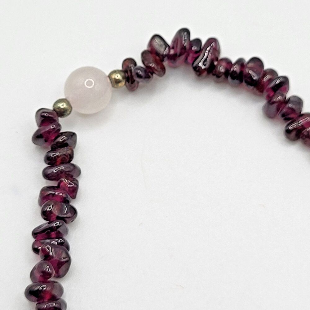 Garnet Chip Rose Quartz Sterling Silver Bracelet 7in